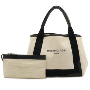 BALENCIAGA Navy Hippo S Tote Bag Handbag Canvas Leather Natural Black 339933