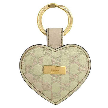 GUCCI key holder beige gold sima 199915 heart GG leather GP  ring charm bag ladies