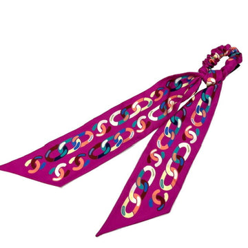 CHANEL scrunchie set chain motif silk ladies pink