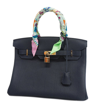 HERMESAuth  Birkin Birkin 30 X Engraved Women's Togo Leather Handbag Blue Nuit