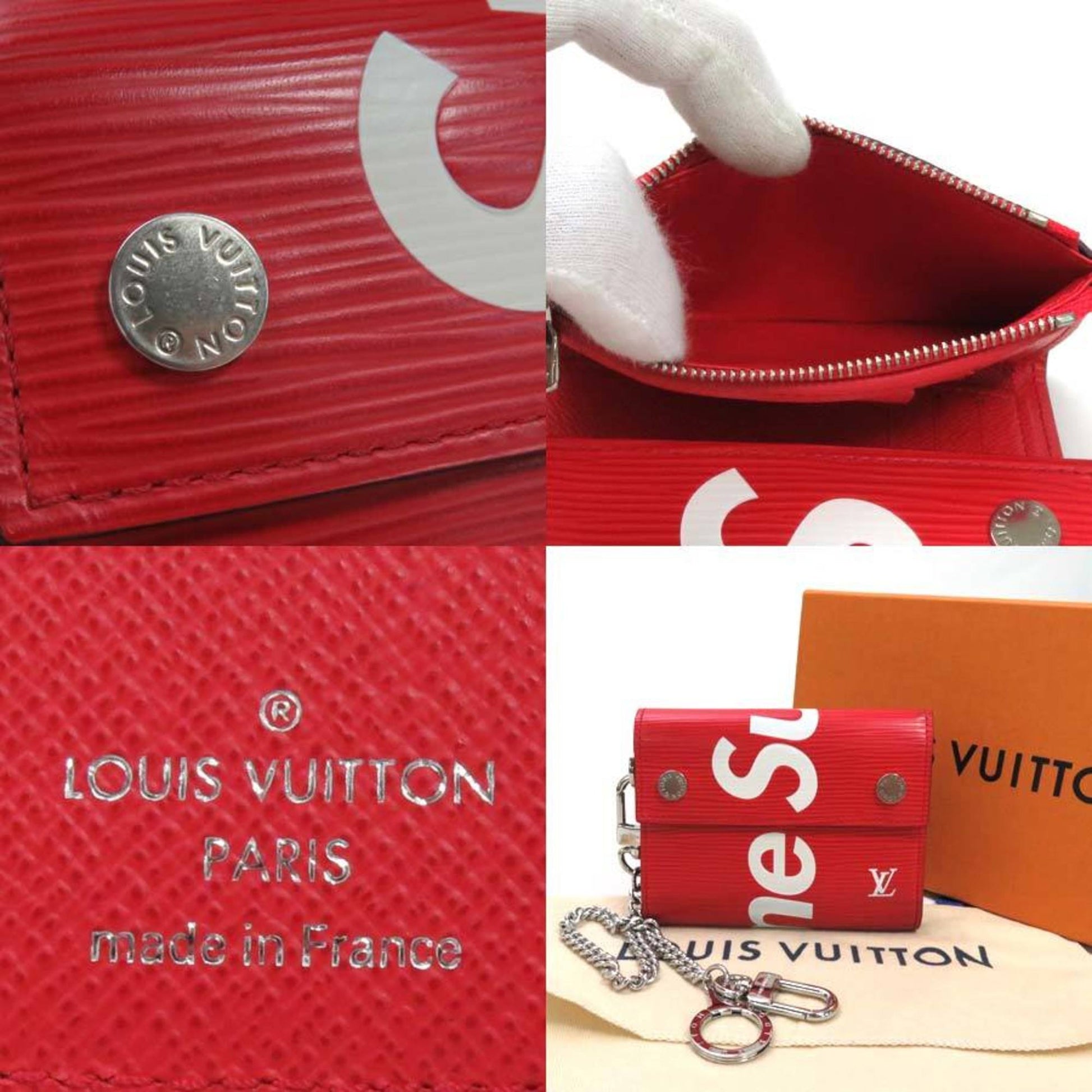 Louis Vuitton Trifold Wallet Epi Supreme 2017AW Chain Red x White Leat