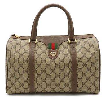 GUCCI Old Sherry Line Handbag Boston Bag PVC Leather Khaki Beige Mocha Brown 40.02.007