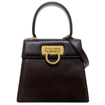 SALVATORE FERRAGAMO 2way bag brown gold Gancini AQ 212193 leather handbag shoulder ladies