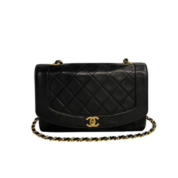 CHANEL Diana Flap 25cm Matelasse Leather Chain Shoulder Bag Black 68335