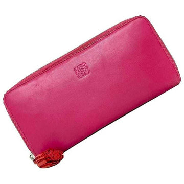 LOEWE Round Long Wallet Pink Anagram 101203 Tassel Nappa Leather Women's