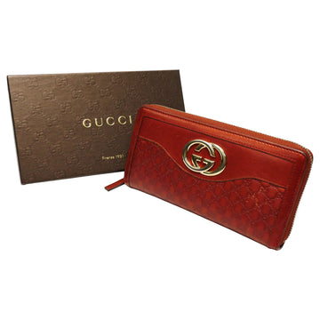 Gucci Micro Shima Wallet Long Zippy Round Unisex Interlocking G GG Pattern Leather Red 308012