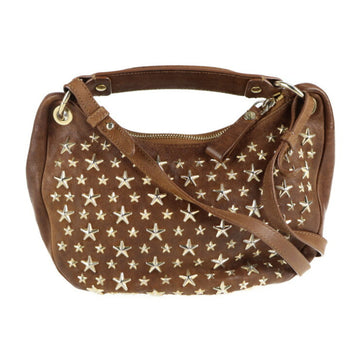 JIMMY CHOO Stella shoulder bag leather brown star studs 2WAY handbag