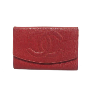 CHANELAuth  Bifold Wallet Gold Hardware Women's Caviar Leather Red Color