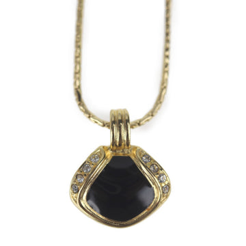 CHRISTIAN DIOR necklace metal gold black pendant rhinestone