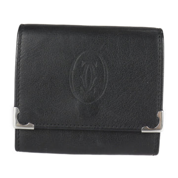 CARTIER 2C logo must de cabochon coin case L3000571 leather black purse bicolor