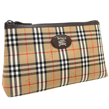 Burberry pouch check canvas leather beige multicolor brown BURBERRY zipper pattern multi tick bag in
