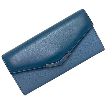 FENDI Bifold Long Wallet Blue Light Gold Toujours 8M0306 Leather GP  Flap