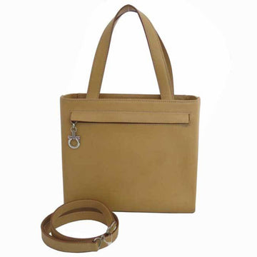 Salvatore Ferragamo 2way Bag Gancio Beige Brown Leather Handbag Shoulder Ladies