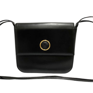 VERSACE Medusa Logo Box Calf Leather Genuine Shoulder Bag Pochette Black