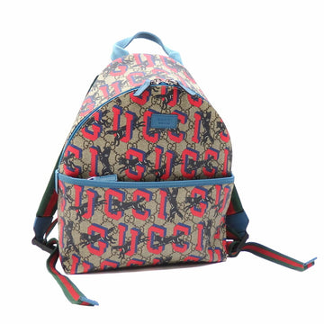 GUCCI Rucksack GG Supreme Kids Beige Red Blue PVC 271327 Children's Wolf Print Girls Collection Backpack Sherry Webbing Line For