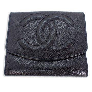 CHANEL caviar skin black trifold wallet