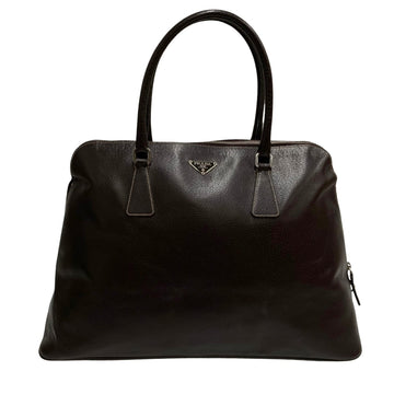 PRADA triangle logo metal fittings leather genuine handbag tote bag mini Boston brown