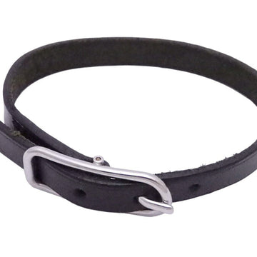 HERMES bracelet black leather x silver metal fittings accessories women's men's