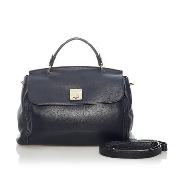 MCM Handbag Shoulder Bag Black Leather Ladies