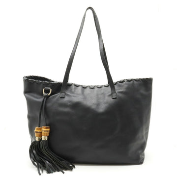 GUCCI Bamboo Tassel Charm Tote Bag Shoulder Leather Black 354666