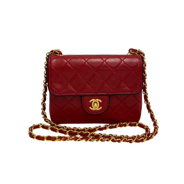 CHANEL 16cm Matelasse Lambskin Leather Chain Mini Shoulder Bag Red