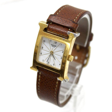HERMES H Watch Ladies Quartz Gold x Brown Dial: White HH1.201 G