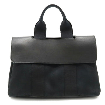 Hermes Valparaiso PM Handbag Tote Bag Toile Chevron Leather Black Pouch Missing