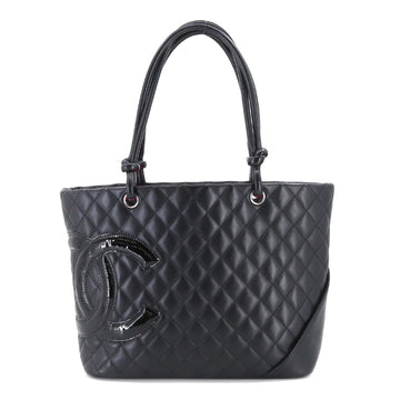 CHANEL Cambon Line Large Tote Bag Leather Enamel Black A25169