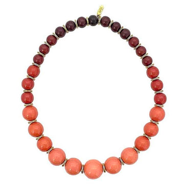 YVES SAINT LAURENT Colored Stone Necklace Pink Red Bordeaux Gold GP  Women's Accessories