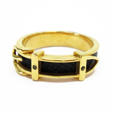 HERMES scarf ring belt motif black gold leather
