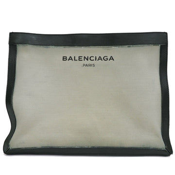 BALENCIAGA Navy Clutch Bag White Black Canvas Leather 410119 Second Men's