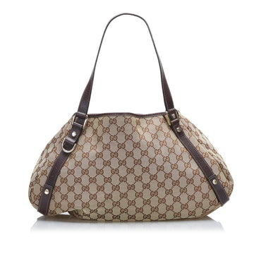 GUCCI GG Canvas Handbag Shoulder Bag 130736 Beige Brown Leather Ladies