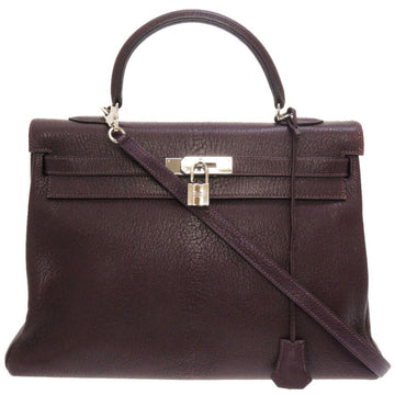 HERMES Kelly 35 Inner Stitch Chevre Raisin F Engraved Handbag Bag Purple