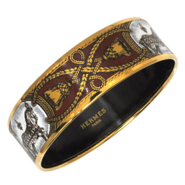 HERMES Bangle Email GM Red Gold Black Cloisonne X Engraved  Bracelet Breath Horse Design Accessory Ladies