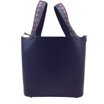 HERMES Picotan Lock PM 18 Tresage D Engraved 2019 Blue Ankle Brick Epson Leather SV Hardware Handbag Bag Women Men Unisex