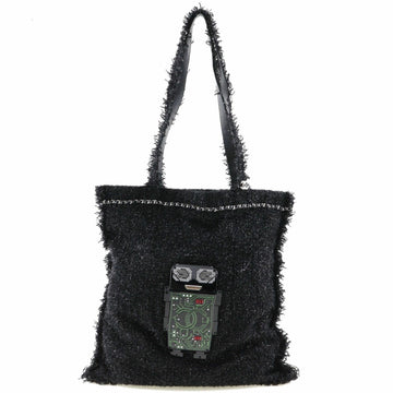 CHANEL Robot Tote Bag Cocomark A94646 Tweed Black/Silver Hardware Unisex