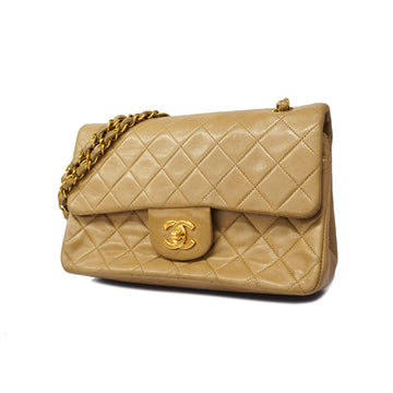 Chanel Matelasse W Flap W Chain Women's Leather Shoulder Bag Beige