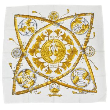 HERMES Muffler/Scarf Large Carre 90 Silk DAIMYO PRINCES DU SOLEIL LEVANT Daimyo Prince of the Land Rising White Made in France Luxury High