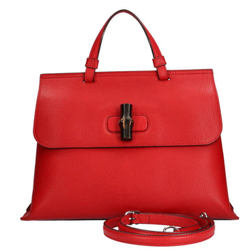 Gucci bamboo shoulder bag leather red ladies