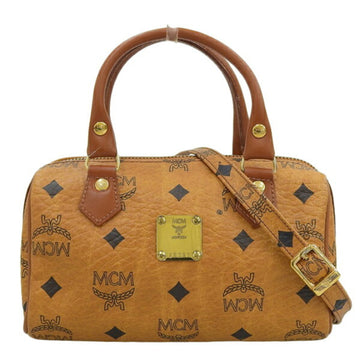 MCM Visetos Leather Handbag Boston Bag Brown Ladies