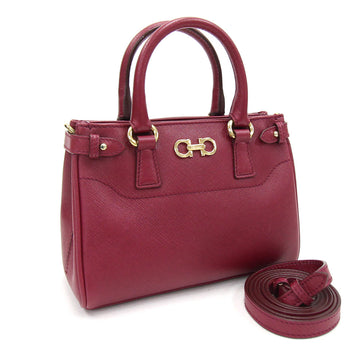 Salvatore Ferragamo Ferragamo 2WAY Handbag Double Gancini 21 E235 Dark Pink Leather Shoulder Bag Ladies Mini Small