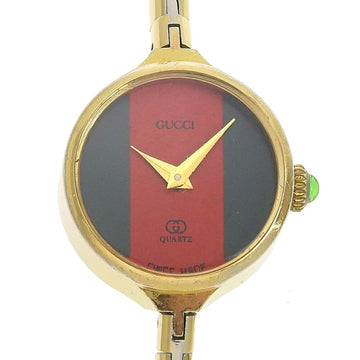GUCCI Old Watch Vintage Gold Plated Swiss Made Quartz Analog Display Red Dial Ladies