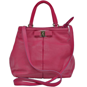 Salvatore Ferragamo Bag Vala Ribbon Red Pink Silver Leather Handbag Shoulder Ladies