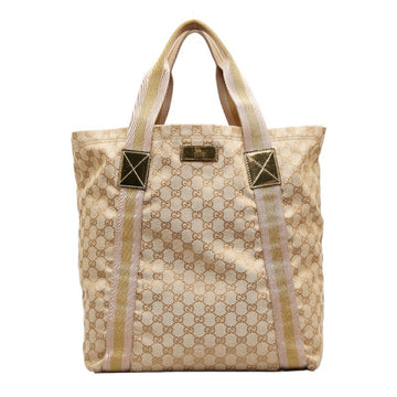 GUCCI GG Canvas Sherry Line Tote Bag 189669 Beige Pink Leather Women's
