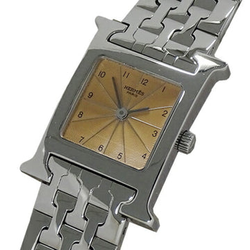 HERMES watch ladies H quartz stainless steel SS HH1.210 silver orange polished