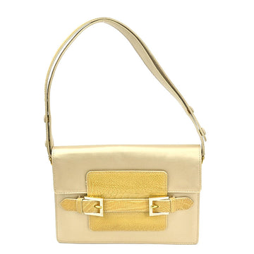 FENDI Shoulder bag satin/embossed leather gold/beige ladies