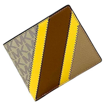 MICHAEL KORS Bifold Wallet Brown Beige Yellow 36R3LCOF3U Folding Leather  Stripe Patchwork Stitching Ladies Compact