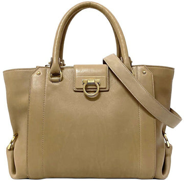 SALVATORE FERRAGAMO 2way Bag Beige Gancini EZ-21 G220 Handbag Leather Shoulder Ladies