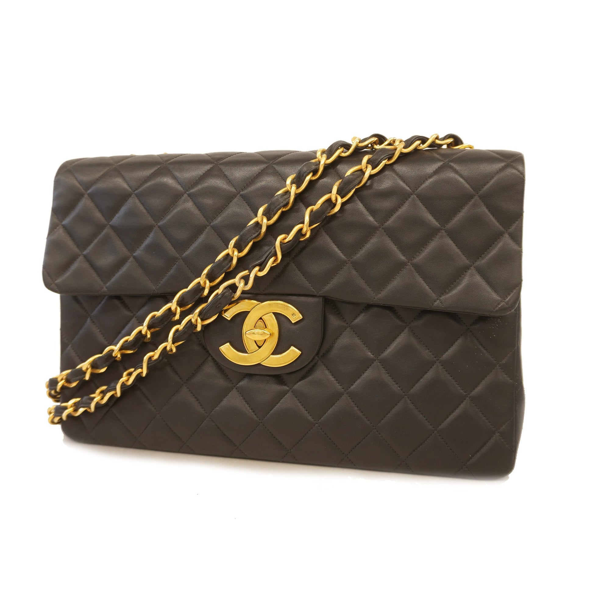Chanel Matelasse Quilted Black Shimmer Leather Chain Shoulder Tote