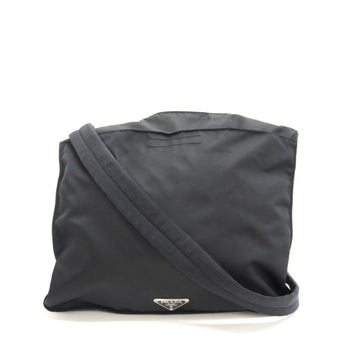 PRADA/ Triangle Plate Testuto Shoulder Bag Black Ladies